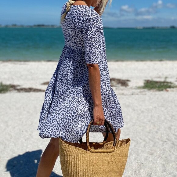 Emerson Fry ISLA MINI DRESS CHARCOAL LEOPARD ORGANIC COTTON size M/L Grey White - Picture 4 of 17